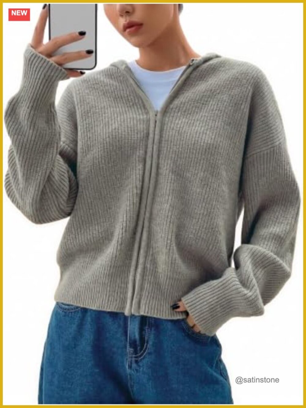 Sibojia Women's Hooded Zip Up Cardigan Sweater Loose Fit Long Sleeve Knit